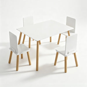 English Elm Kids Solid Wood Activity Table with Four Chairs White Playroom Learning Set W808P510381