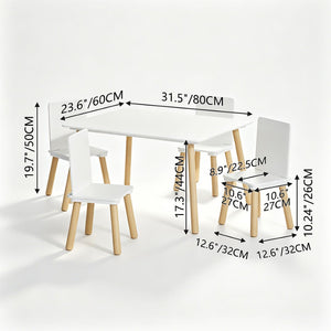 English Elm Kids Solid Wood Activity Table with Four Chairs White Playroom Learning Set W808P510381