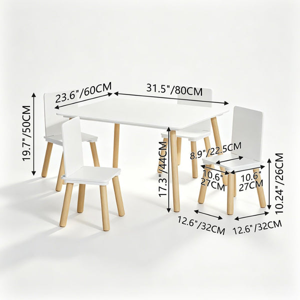 English Elm Kids Solid Wood Activity Table with Four Chairs White Playroom Learning Set W808P510381