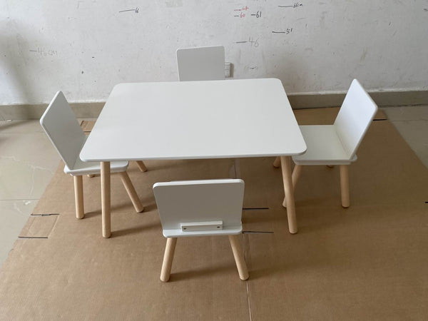English Elm Kids Solid Wood Activity Table with Four Chairs White Playroom Learning Set W808P510381