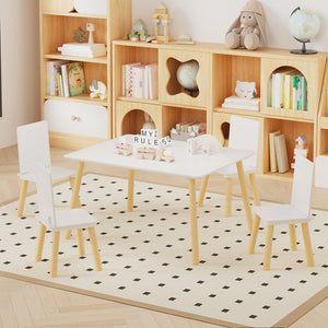 English Elm Kids Solid Wood Activity Table with Four Chairs White Playroom Learning Set W808P510381