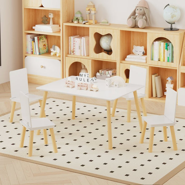 English Elm Kids Solid Wood Activity Table with Four Chairs White Playroom Learning Set W808P510381