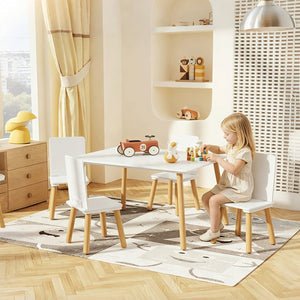 English Elm Kids Solid Wood Activity Table with Four Chairs White Playroom Learning Set W808P510381
