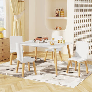English Elm Kids Solid Wood Activity Table with Four Chairs White Playroom Learning Set W808P510381