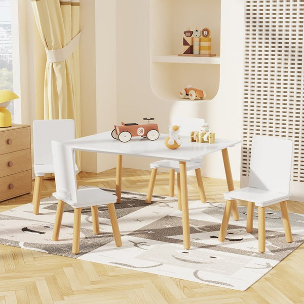 English Elm Kids Solid Wood Activity Table with Four Chairs White Playroom Learning Set W808P510381