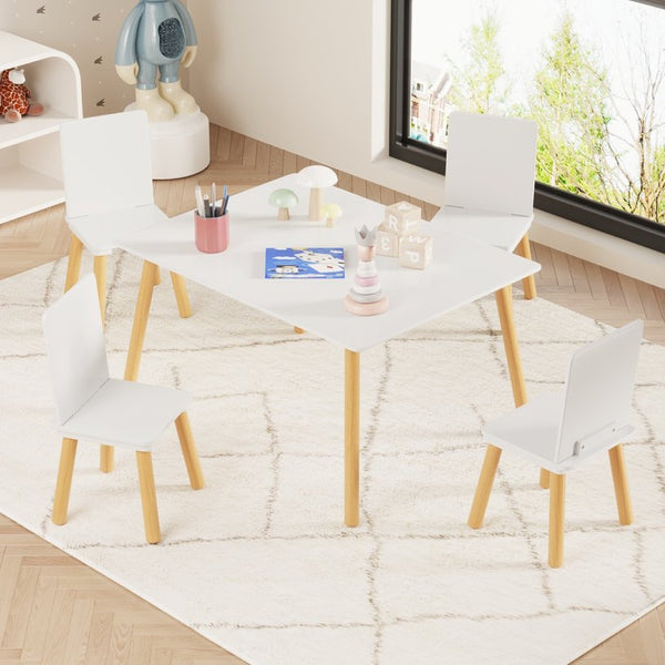 English Elm Kids Solid Wood Activity Table with Four Chairs White Playroom Learning Set W808P510381