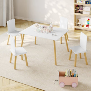 English Elm Kids Solid Wood Activity Table with Four Chairs White Playroom Learning Set W808P510381