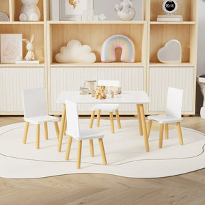 English Elm Kids Solid Wood Activity Table with Four Chairs White Playroom Learning Set W808P510381