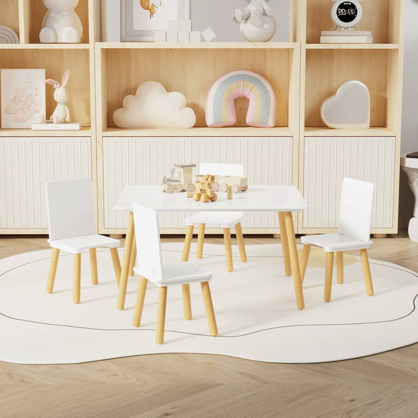 English Elm Kids Solid Wood Activity Table with Four Chairs White Playroom Learning Set W808P510381