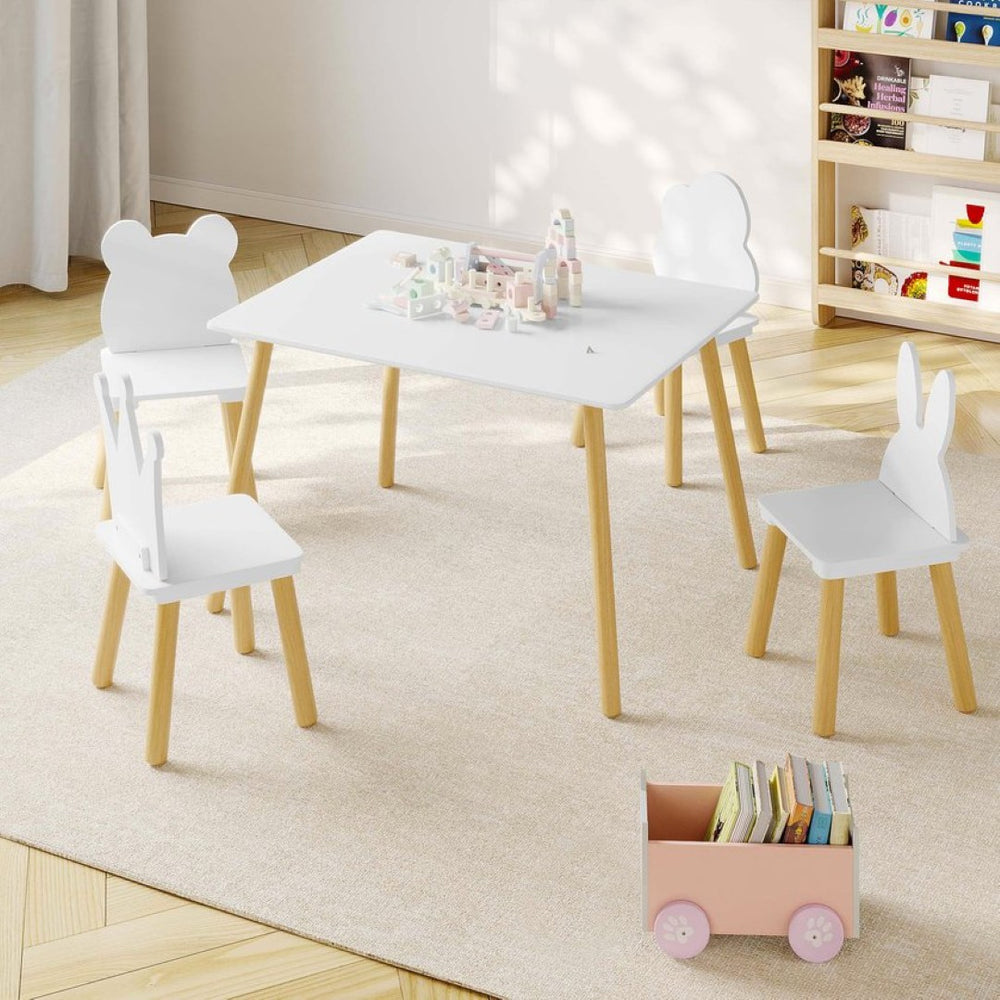 English Elm Big Kids Wooden Activity Table Set with Four Chairs for Playroom Learning Space W808P510384