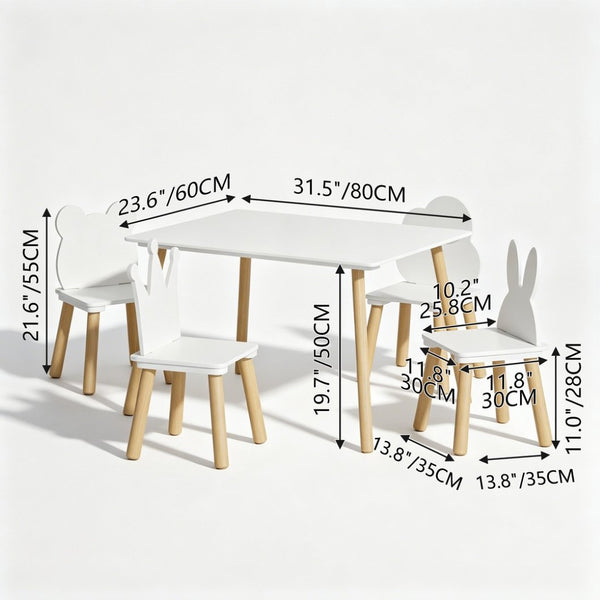 English Elm Big Kids Wooden Activity Table Set with Four Chairs for Playroom Learning Space W808P510384