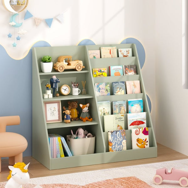 English Elm Kids Four Tier Wooden Bookcase with Open Shelving and Toy Bin for Nursery Playroom W808P541291