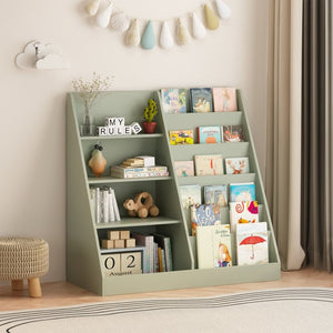English Elm Kids Four Tier Wooden Bookcase with Open Shelving and Toy Bin for Nursery Playroom W808P541291