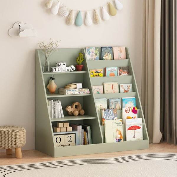 English Elm Kids Four Tier Wooden Bookcase with Open Shelving and Toy Bin for Nursery Playroom W808P541291