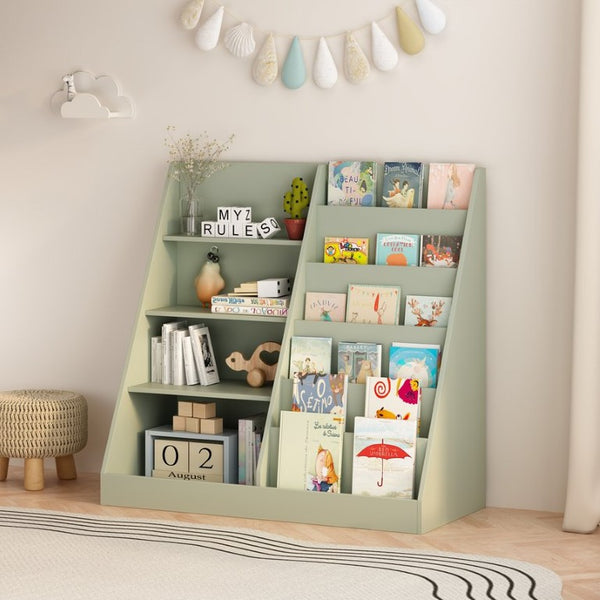 English Elm Kids Four Tier Wooden Bookcase with Open Shelving and Toy Bin for Nursery Playroom W808P541291