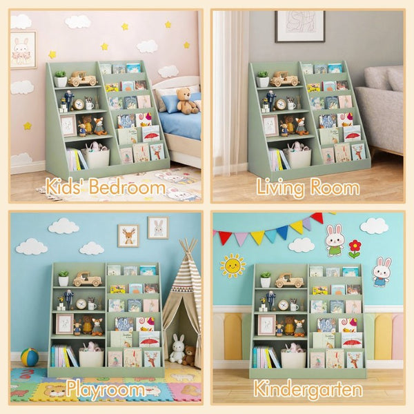 English Elm Kids Four Tier Wooden Bookcase with Open Shelving and Toy Bin for Nursery Playroom W808P541291