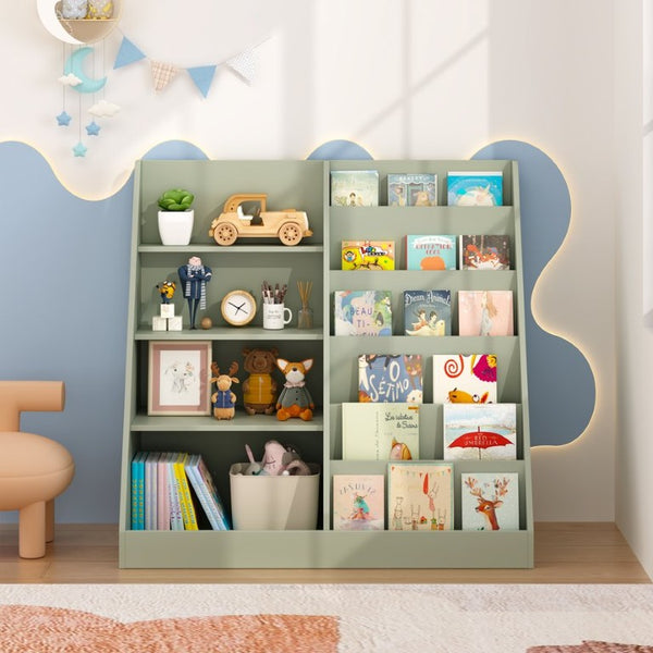 English Elm Kids Four Tier Wooden Bookcase with Open Shelving and Toy Bin for Nursery Playroom W808P541291