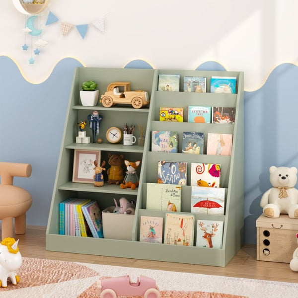 English Elm Kids Four Tier Wooden Bookcase with Open Shelving and Toy Bin for Nursery Playroom W808P541291