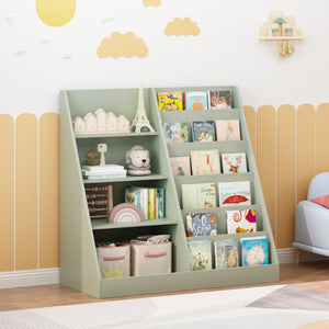 English Elm Kids Four Tier Wooden Bookcase with Open Shelving and Toy Bin for Nursery Playroom W808P541291