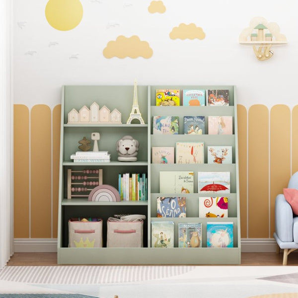 English Elm Kids Four Tier Wooden Bookcase with Open Shelving and Toy Bin for Nursery Playroom W808P541291