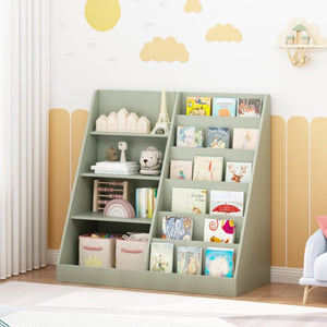 English Elm Kids Four Tier Wooden Bookcase with Open Shelving and Toy Bin for Nursery Playroom W808P541291