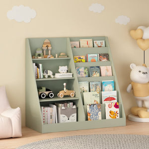 English Elm Kids Four Tier Wooden Bookcase with Open Shelving and Toy Bin for Nursery Playroom W808P541291