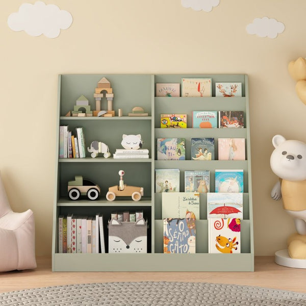 English Elm Kids Four Tier Wooden Bookcase with Open Shelving and Toy Bin for Nursery Playroom W808P541291
