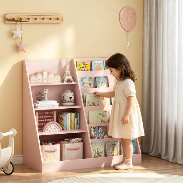 English Elm Kids Four Tier Wooden Bookcase with Toy Bin for Nursery Playroom Organization W808P542145