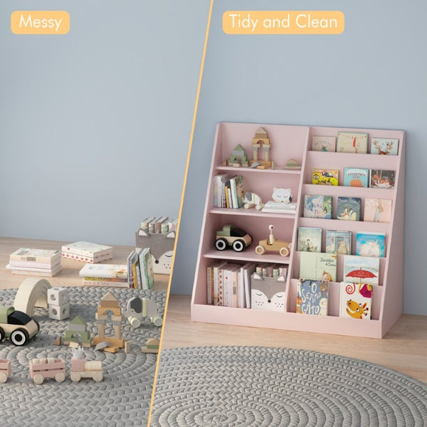 English Elm Kids Four Tier Wooden Bookcase with Toy Bin for Nursery Playroom Organization W808P542145