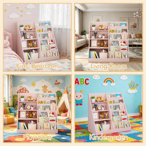 English Elm Kids Four Tier Wooden Bookcase with Toy Bin for Nursery Playroom Organization W808P542145