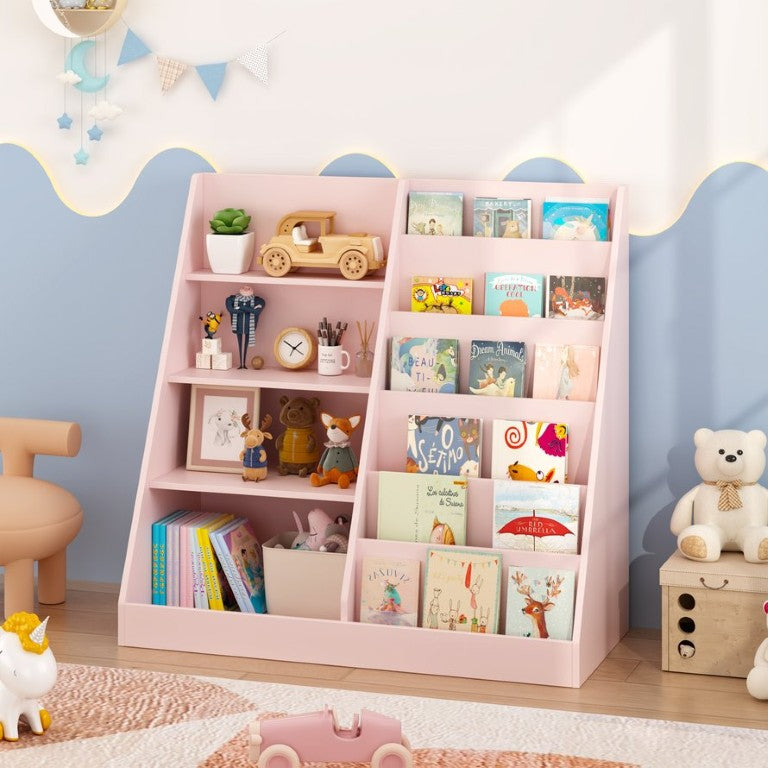 English Elm Kids Four Tier Wooden Bookcase with Toy Bin for Nursery Playroom Organization W808P542145