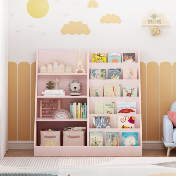 English Elm Kids Four Tier Wooden Bookcase with Toy Bin for Nursery Playroom Organization W808P542145
