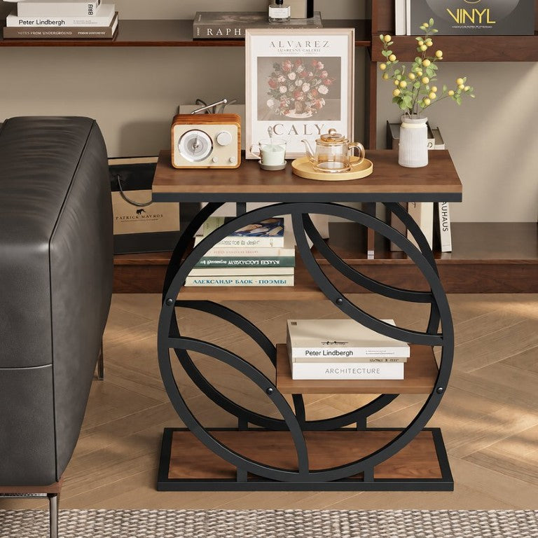 English Elm 4-Tier Industrial Accent Table Geometric Steel Frame Vertical Shelf for Bedroom or Living Room W808P553151