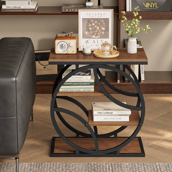 English Elm 4-Tier Industrial Accent Table Geometric Steel Frame Vertical Shelf for Bedroom or Living Room W808P553151
