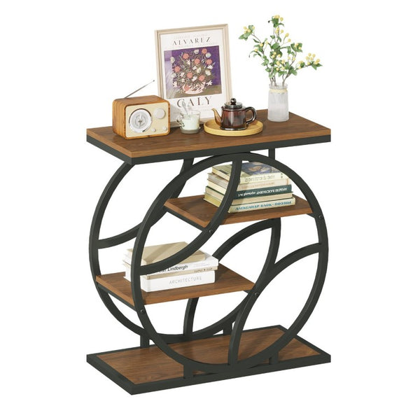 English Elm 4-Tier Industrial Accent Table Geometric Steel Frame Vertical Shelf for Bedroom or Living Room W808P553151