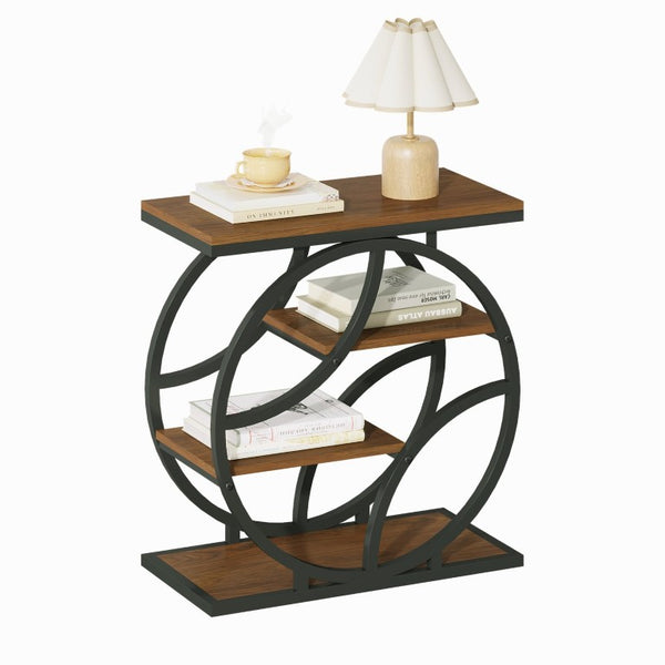 English Elm 4-Tier Industrial Accent Table Geometric Steel Frame Vertical Shelf for Bedroom or Living Room W808P553151