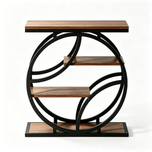 English Elm 4-Tier Industrial Accent Table Geometric Steel Frame Vertical Shelf for Bedroom or Living Room W808P553151