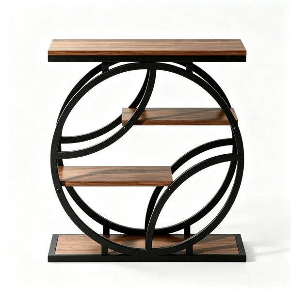 English Elm 4-Tier Industrial Accent Table Geometric Steel Frame Vertical Shelf for Bedroom or Living Room W808P553151