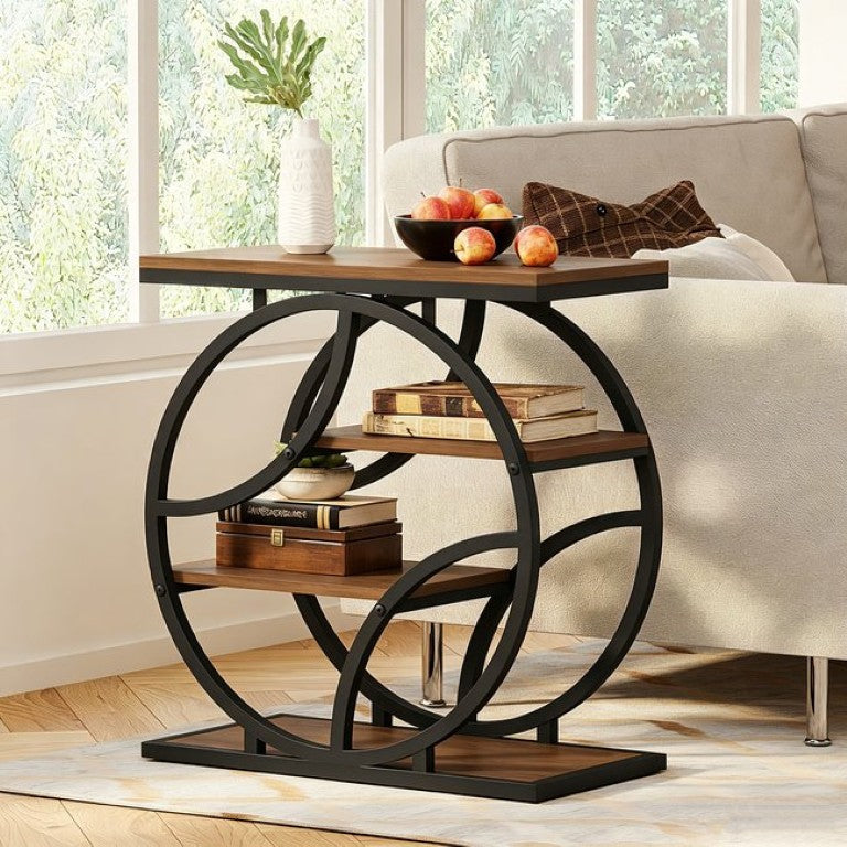 English Elm 4-Tier Industrial Accent Table Geometric Steel Frame Vertical Shelf for Bedroom or Living Room W808P553151