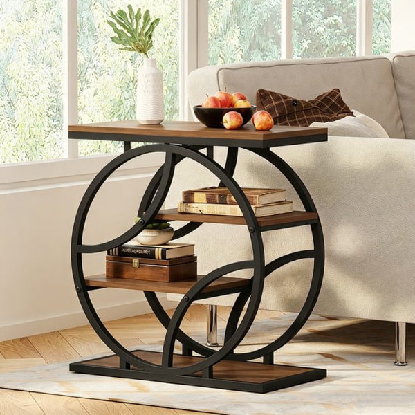 English Elm 4-Tier Industrial Accent Table Geometric Steel Frame Vertical Shelf for Bedroom or Living Room W808P553151