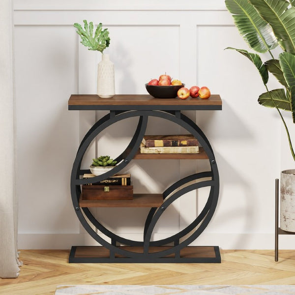 English Elm 4-Tier Industrial Accent Table Geometric Steel Frame Vertical Shelf for Bedroom or Living Room W808P553151