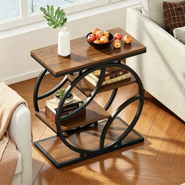 English Elm 4-Tier Industrial Accent Table Geometric Steel Frame Vertical Shelf for Bedroom or Living Room W808P553151