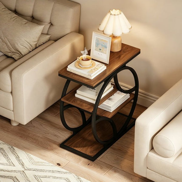English Elm 4-Tier Industrial Accent Table Geometric Steel Frame Vertical Shelf for Bedroom or Living Room W808P553151