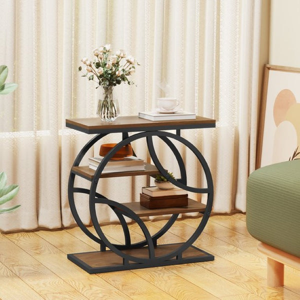 English Elm 4-Tier Industrial Accent Table Geometric Steel Frame Vertical Shelf for Bedroom or Living Room W808P553151