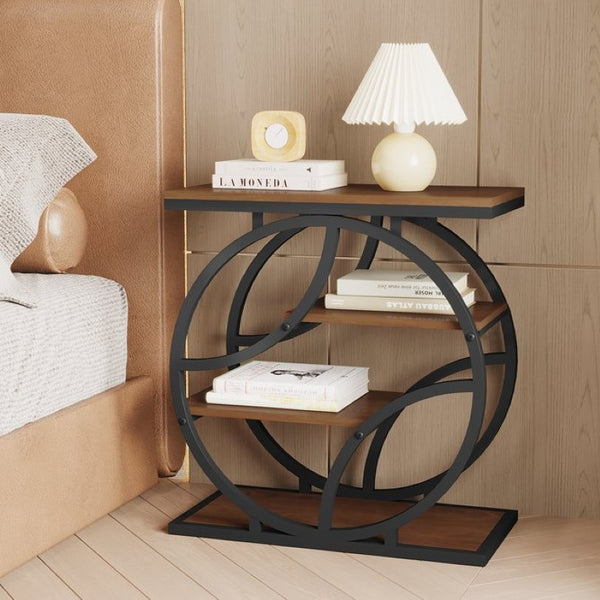 English Elm 4-Tier Industrial Accent Table Geometric Steel Frame Vertical Shelf for Bedroom or Living Room W808P553151