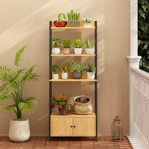 English Elm 5-Tier Ladder Bookcase with Cabinet Steel Frame Wood Grain Open Shelving for Small Spaces W808P554642