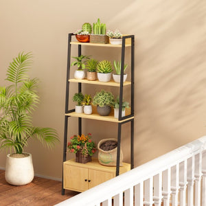 English Elm 5-Tier Ladder Bookcase with Cabinet Steel Frame Wood Grain Open Shelving for Small Spaces W808P554642