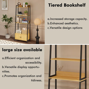 English Elm 5-Tier Ladder Bookcase with Cabinet Steel Frame Wood Grain Open Shelving for Small Spaces W808P554642