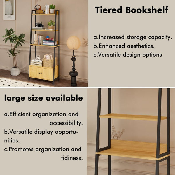 English Elm 5-Tier Ladder Bookcase with Cabinet Steel Frame Wood Grain Open Shelving for Small Spaces W808P554642