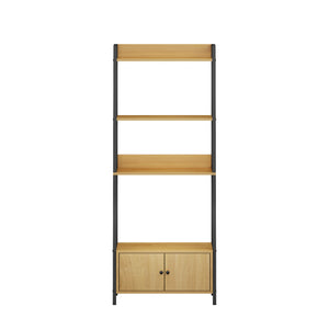 English Elm 5-Tier Ladder Bookcase with Cabinet Steel Frame Wood Grain Open Shelving for Small Spaces W808P554642